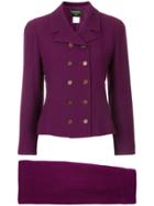 Chanel Vintage Logo Double-breasted Skirt Suit - Pink & Purple