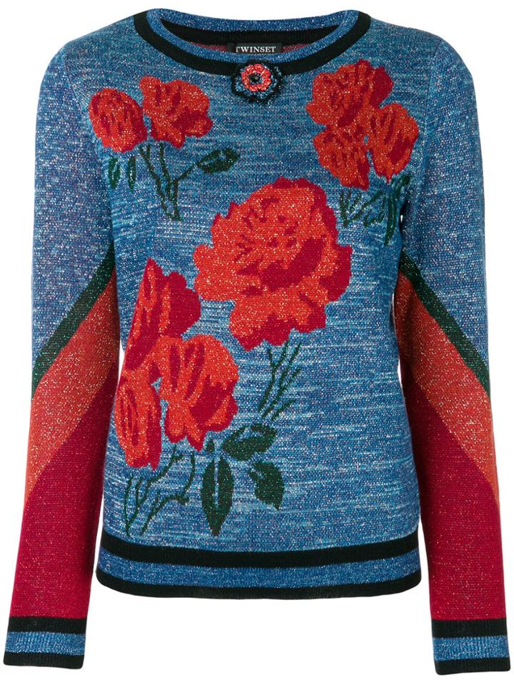 Twin-set Floral Pattern Jumper - Blue