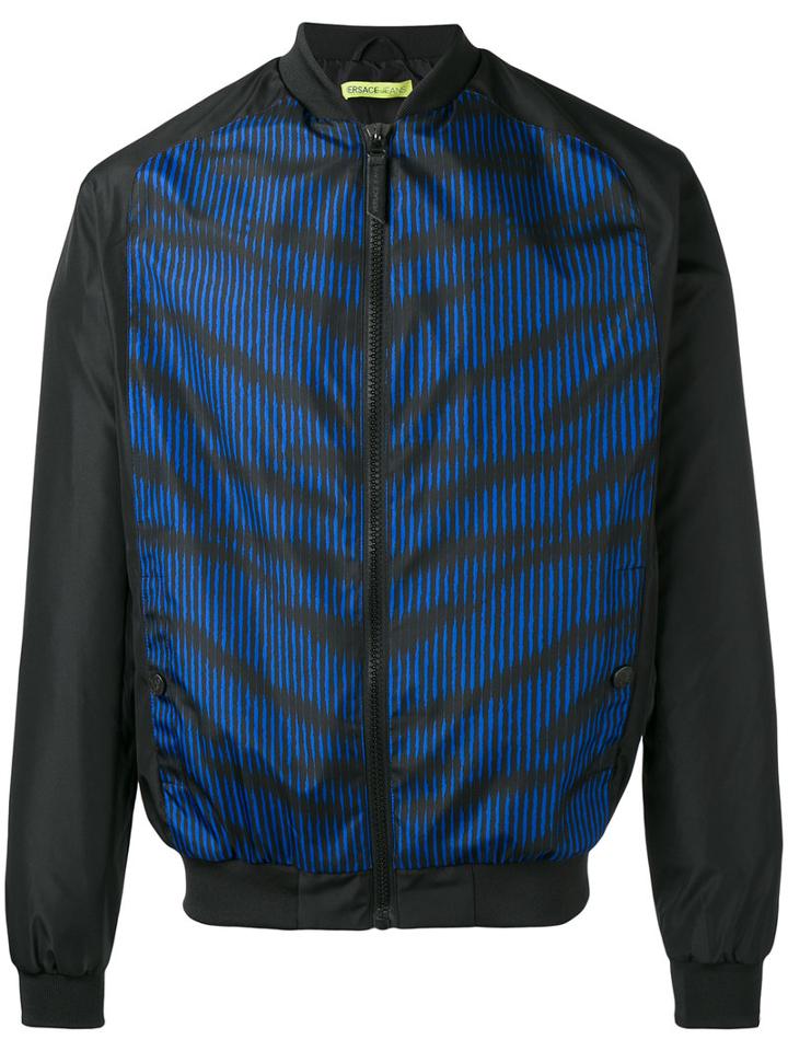 Versace Jeans Stripe Bomber Jacket, Men's, Size: 50, Black, Polyester