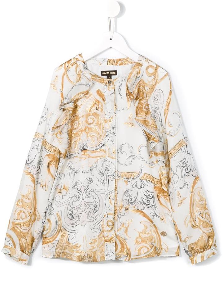 Roberto Cavalli Kids Baroque Print Blouse, Girl's, Size: 8 Yrs, White