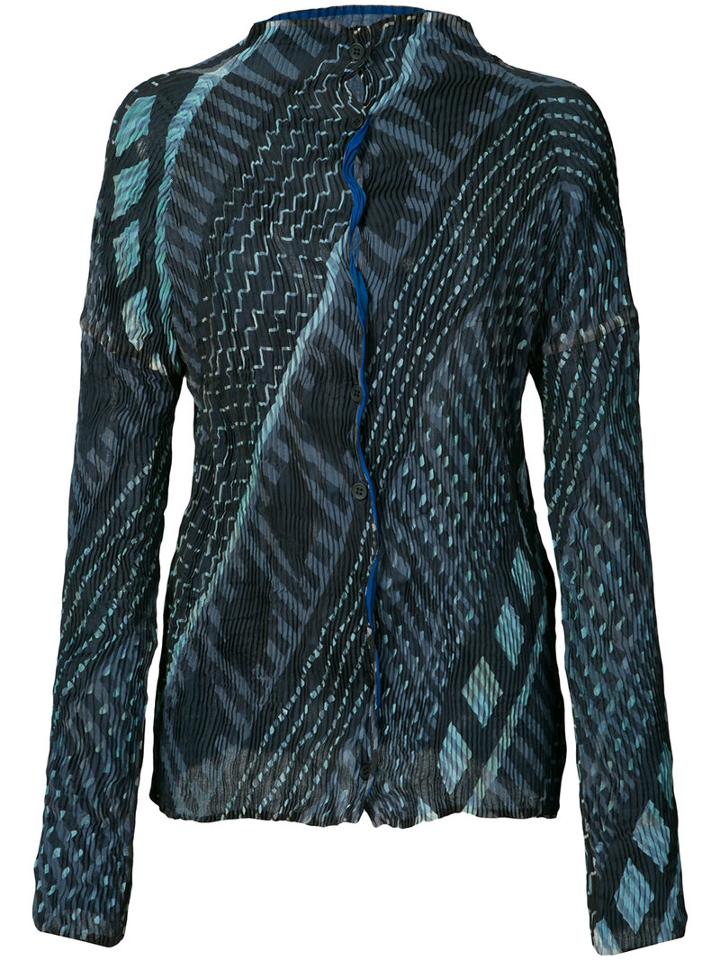Issey Miyake - Tribal Print Jacket - Women - Polyester - 2, Blue, Polyester