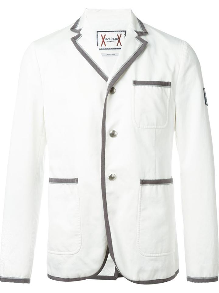 Moncler Gamme Bleu Contrast Trim Blazer, Men's, Size: 1, White, Cotton/polyester/cupro