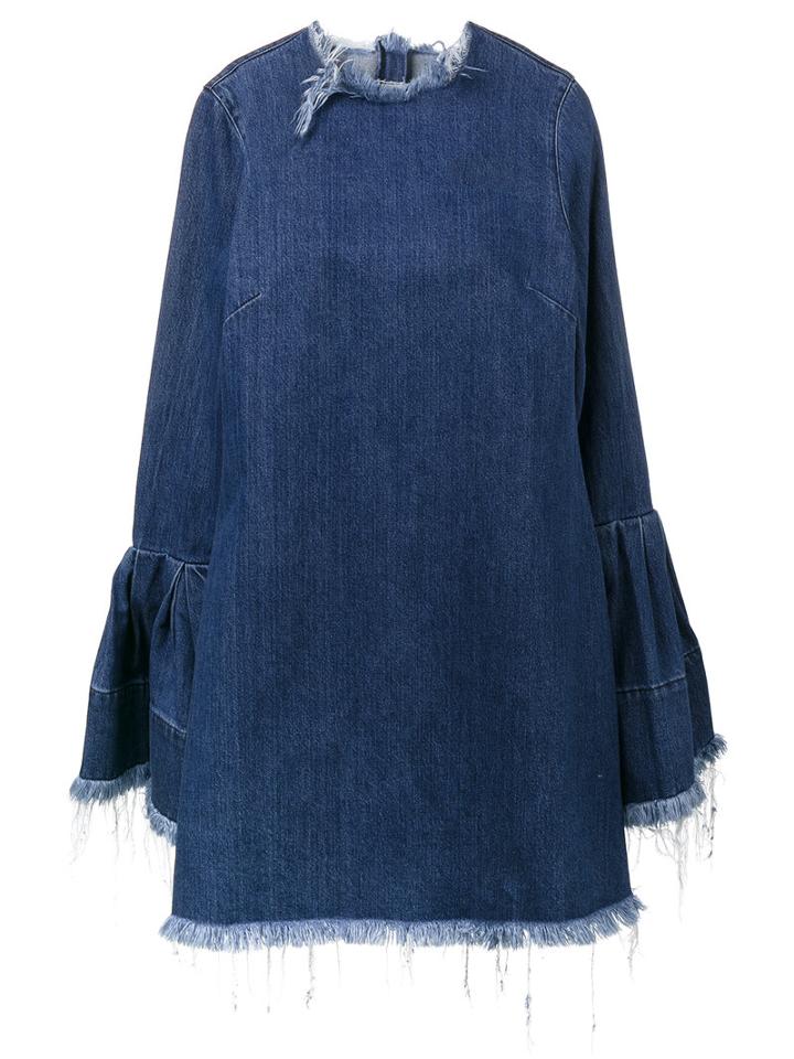 Marques'almeida - Frayed Denim Dress With Bell Sleeves - Women - Cotton - L, Blue, Cotton