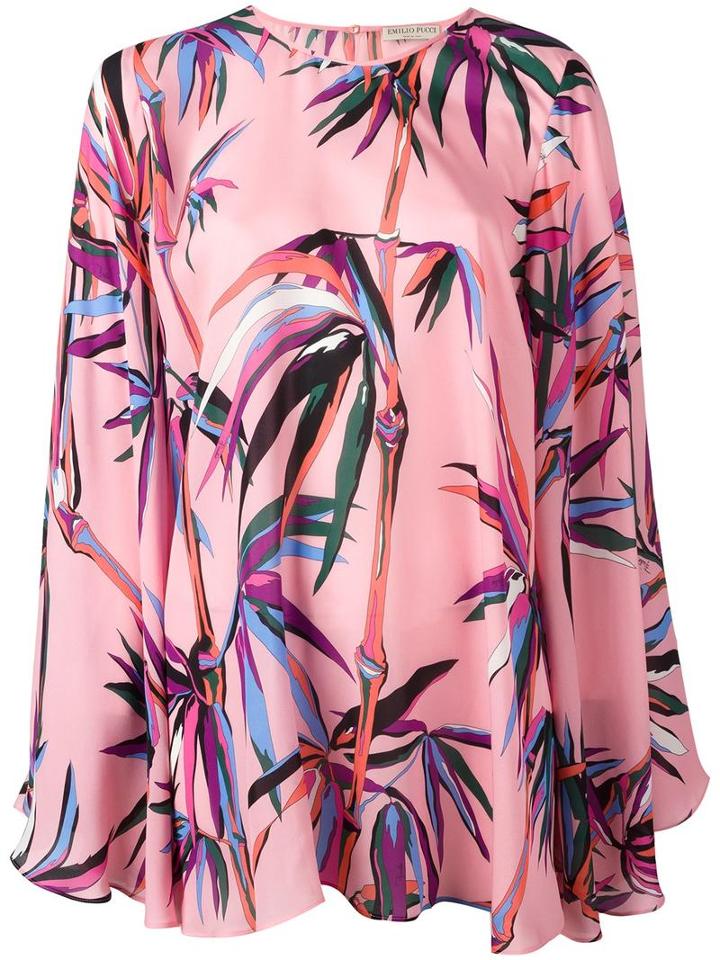 Emilio Pucci Leafs Print Shift Blouse, Women's, Size: 44, Pink/purple, Silk