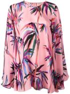 Emilio Pucci Leafs Print Shift Blouse, Women's, Size: 44, Pink/purple, Silk