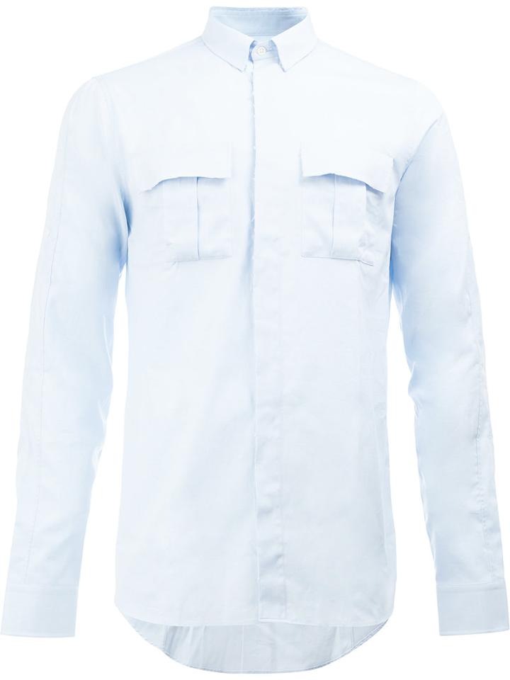 Balmain Concealed Placket Shirt, Men's, Size: 40, Blue, Cotton