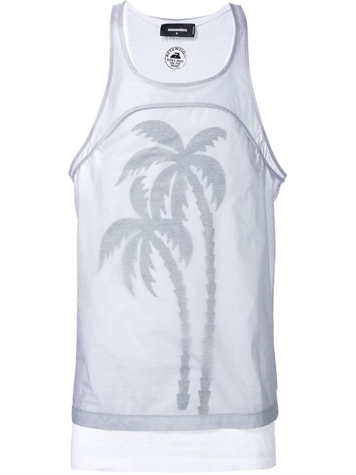 Dsquared2 Palm Tree Print Vest, Men's, Size: Small, Grey, Polyurethane/cotton