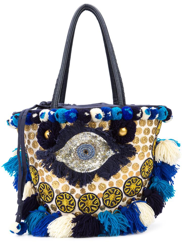 Figue 'mediterranean Tuk Tuk' Tote Bag, Women's, Blue, Cotton/leather/acrylic/glass