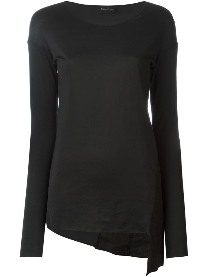 Andrea Ya Aqov Longsleeved Asymmetric T-shirt, Women's, Size: S, Black, Cotton/linen/flax