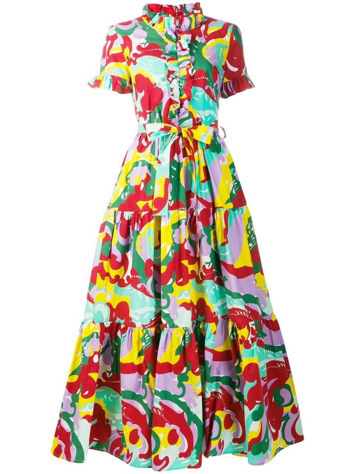 La Doublej Abstract Print Ruffle Dress - Red
