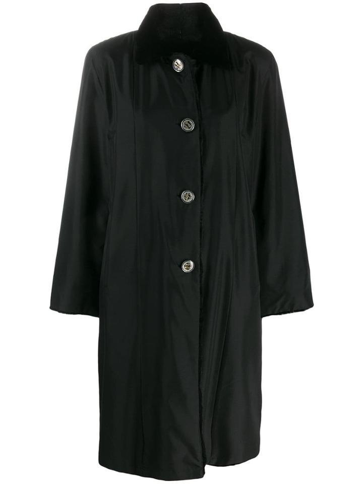Liska Mink Fur Collar Coat - Black