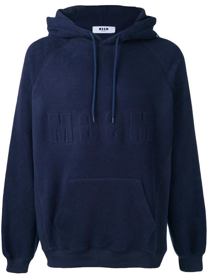 Msgm Reverse Logo Hoodie - Blue