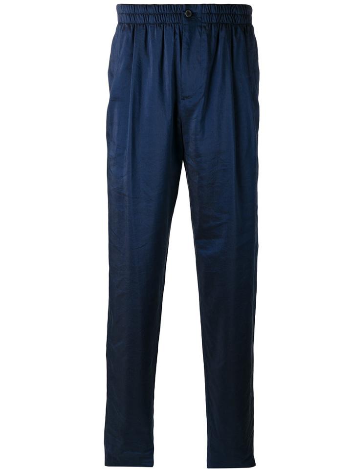 Giorgio Armani Elasticated Trousers, Men's, Size: 54, Blue, Silk/linen/flax/viscose