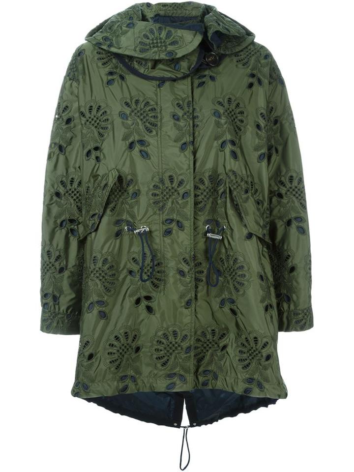 Moncler Floral Crochet Parka, Women's, Size: 0, Green, Polyamide/polyester/cotton