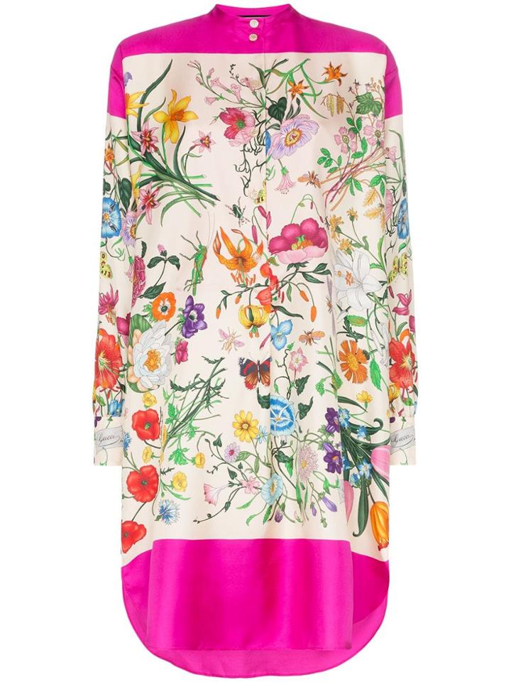 Gucci Multicoloured Floral Print Silk Shirt Dress - Pink
