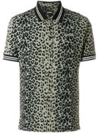 Les Hommes Leopard Print Polo Top - Black