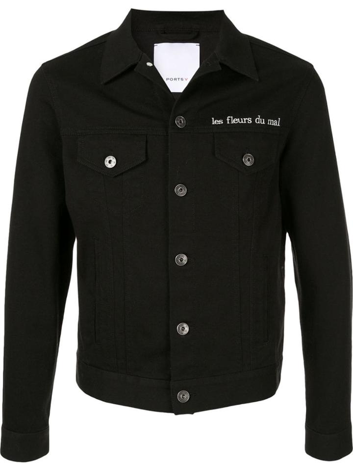 Ports V Logo Embroidered Shirt Jacket - Black