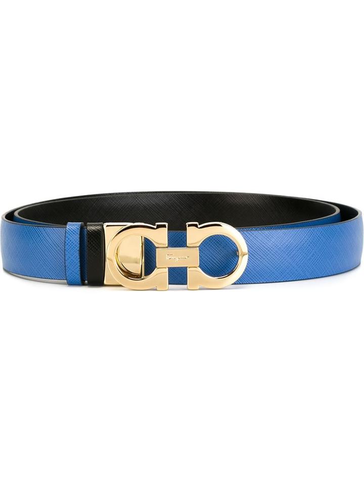Salvatore Ferragamo Gancini Buckle Belt, Women's, Size: 100, Blue, Calf Leather