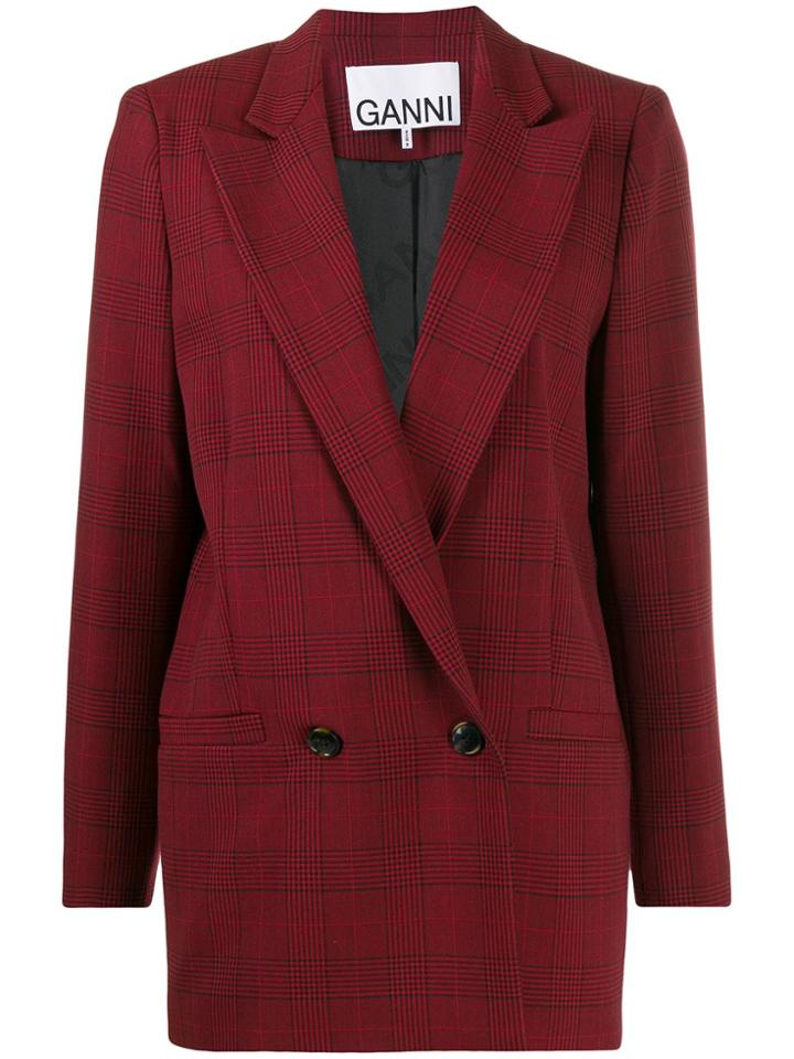 Ganni Suiting Checked Blazer - Red