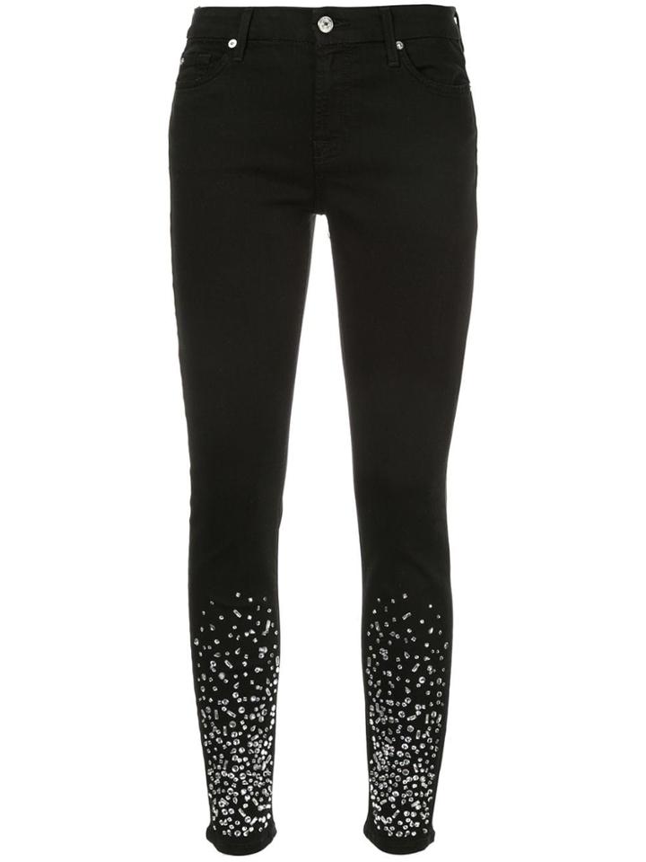 7 For All Mankind Rhinestone Embellished Skinny Jeans - Black