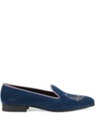 Gucci Embroidered Lyre Moccasins - Blue