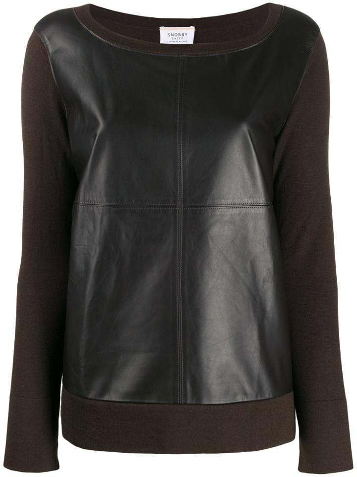 Snobby Sheep Contrast Texture Square Neck Sweater - Brown