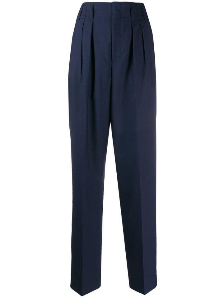 Maison Kitsuné High Waisted Pleated Trousers - Blue