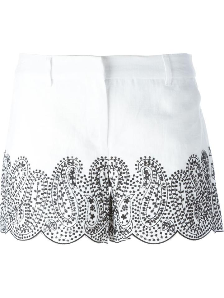 Michael Michael Kors Embroidered Shorts, Women's, Size: 4, White, Linen/flax/polyester