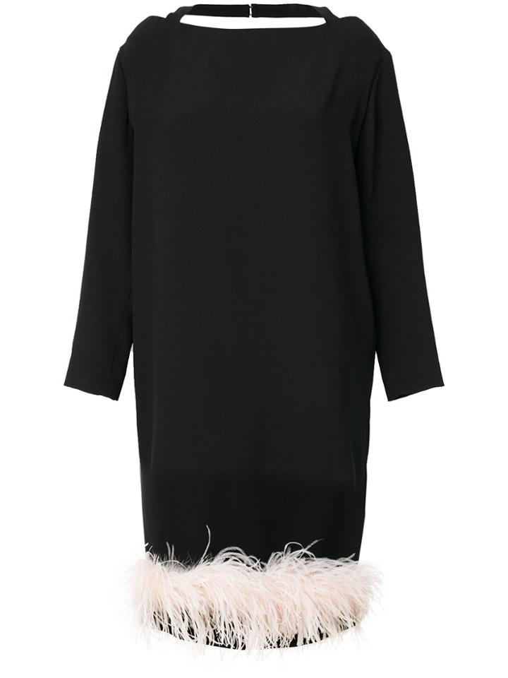 Prada Feather Trim Dress - Black