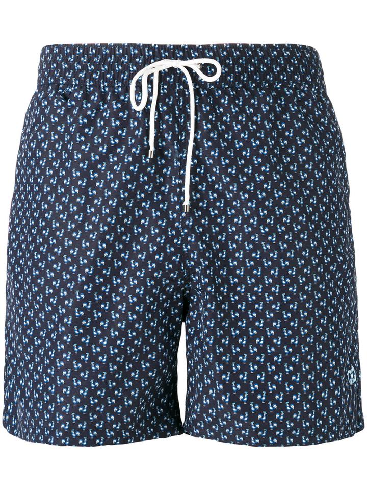 Salvatore Ferragamo Rooster Print Swim Shorts, Men's, Size: 48, Blue, Polyamide/polyester