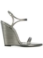 Saint Laurent Stacked Wedge Sandals - Metallic
