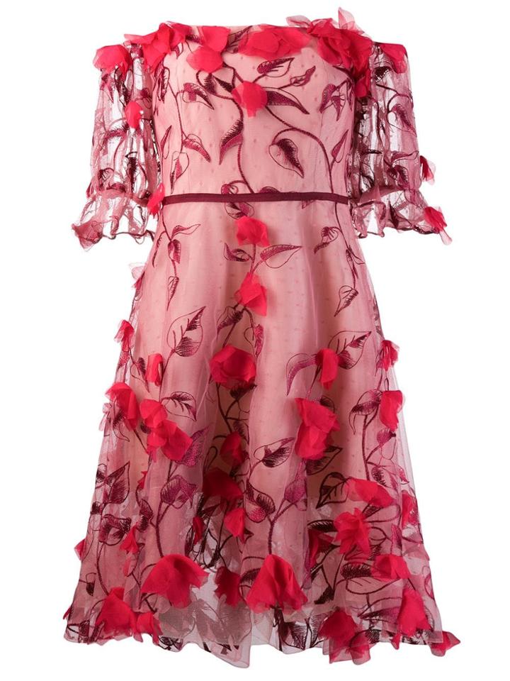 Marchesa Notte Appliqué Detail Dress - Red
