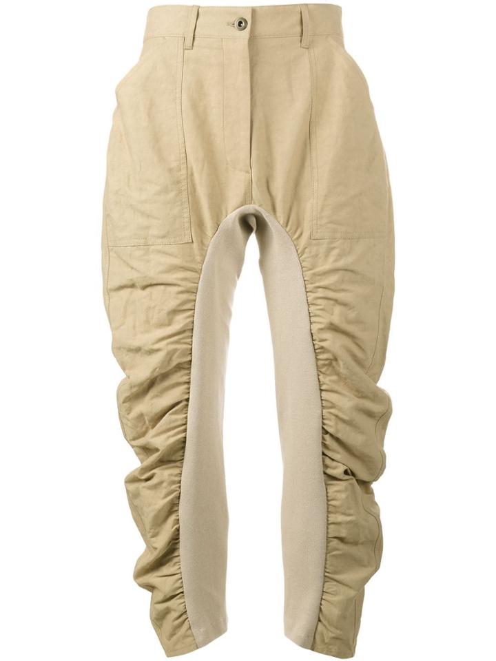Stella Mccartney Cropped Trousers With Ruched Panels - Neutrals