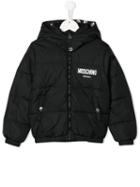 Moschino Kids Teen Padded Logo Hooded Jacket - Black