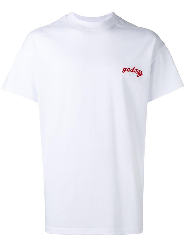 Gcds Logo Embroidery T-shirt, Men's, Size: Large, White, Cotton