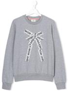 Lettering Bow Print Sweatshirt - Kids - Cotton/spandex/elastane - 14 Yrs, Grey, Fendi Kids
