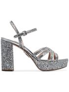 Miu Miu Silver 105 Glitter Embellished Leather Platform Sandals