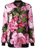 Dolce & Gabbana Rose Print Bomber Jacket, Women's, Size: 38, Pink/purple, Silk/spandex/elastane/polyester