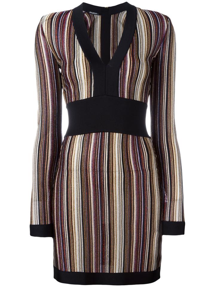 Balmain V-neck Striped Dress - Black