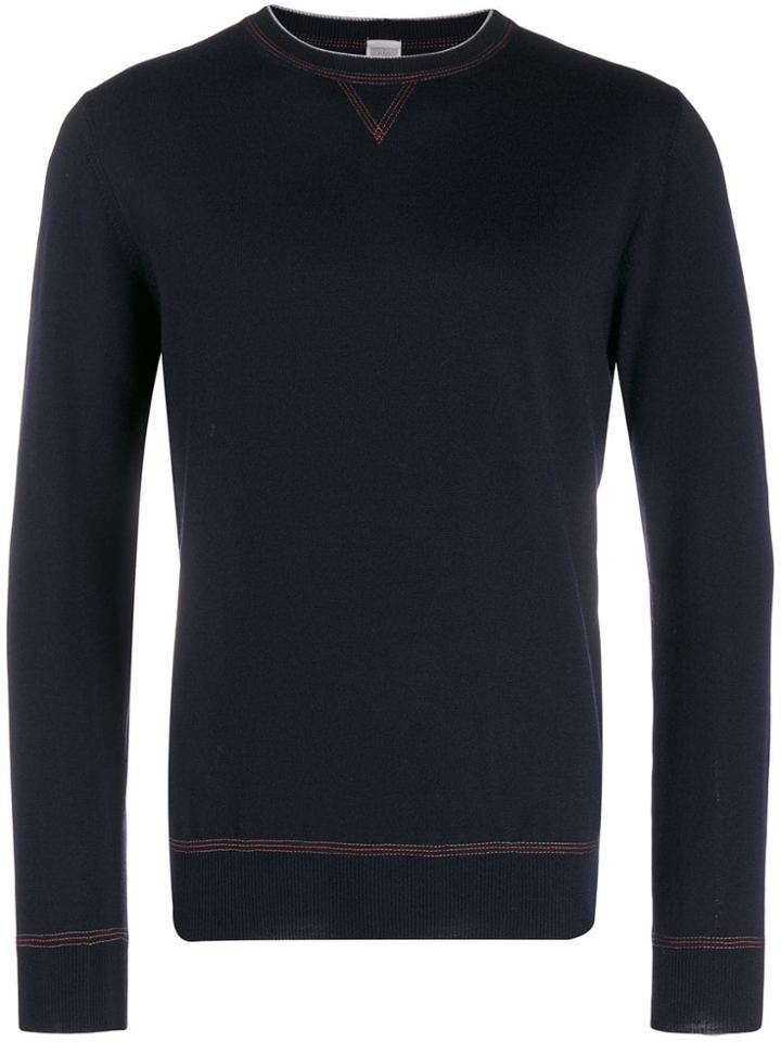 Eleventy Contrast Stitching Jumper - Blue