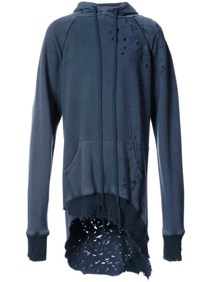 Greg Lauren Long Destroyed Hoodie - Blue