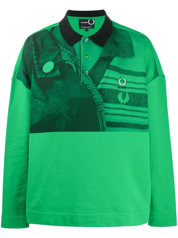 Raf Simons X Fred Perry Half Photograph Print Polo Shirt - Green