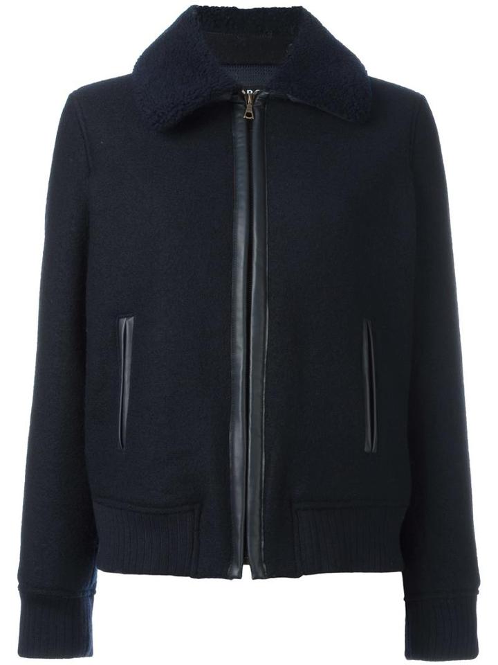 A.p.c. Wide Lapel Bomber Jacket, Women's, Size: 40, Blue, Viscose/wool/sheep Skin/shearling/polyester