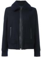 A.p.c. Wide Lapel Bomber Jacket, Women's, Size: 40, Blue, Viscose/wool/sheep Skin/shearling/polyester