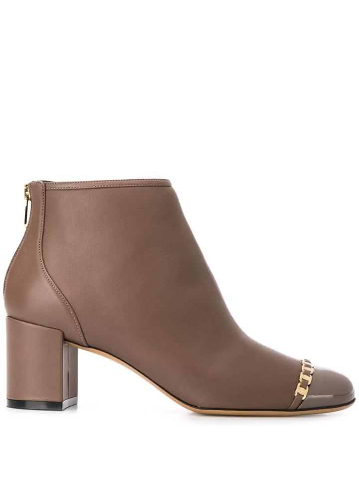 Salvatore Ferragamo Vara Chain Ankle Boots - Brown