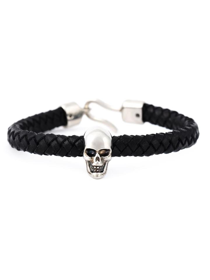 Alexander Mcqueen Woven Skull Bracelet, Black