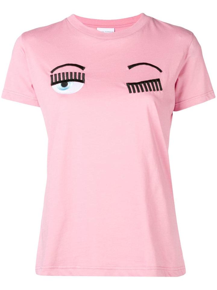 Chiara Ferragni Flirting Logo Embroidered T-shirt - Pink & Purple