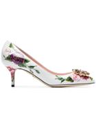 Dolce & Gabbana White 60 Crystal Embellished Floral Leather Pumps -
