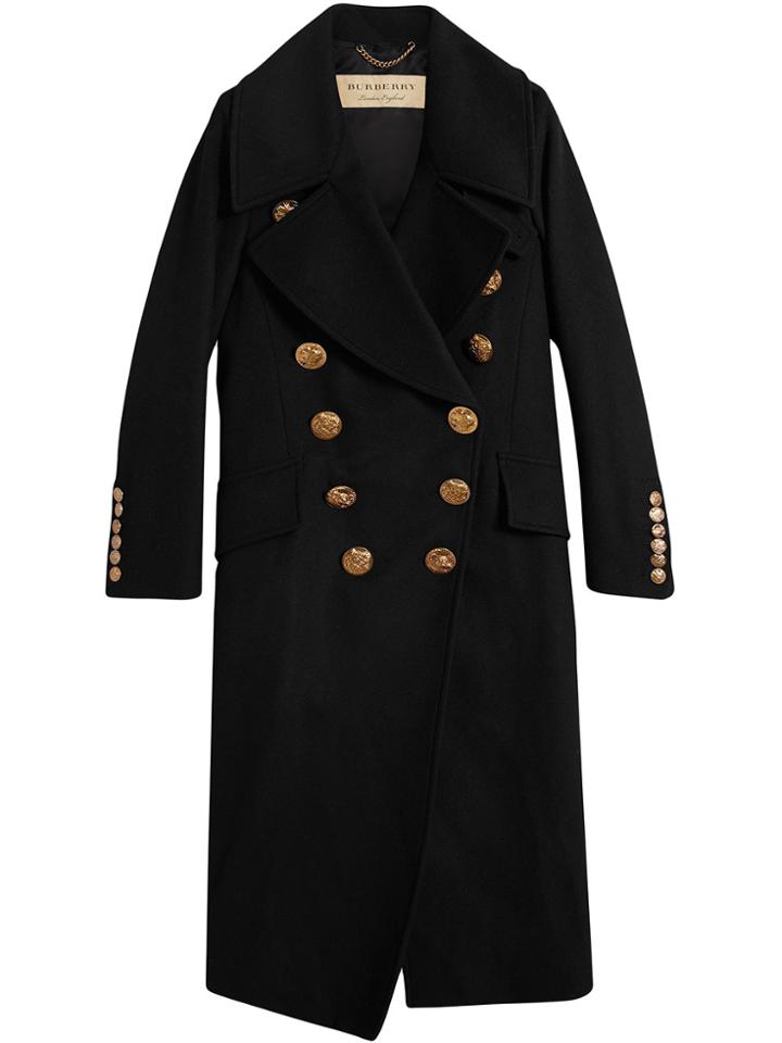Burberry Bird Button Wool Blend Military Coat - Black