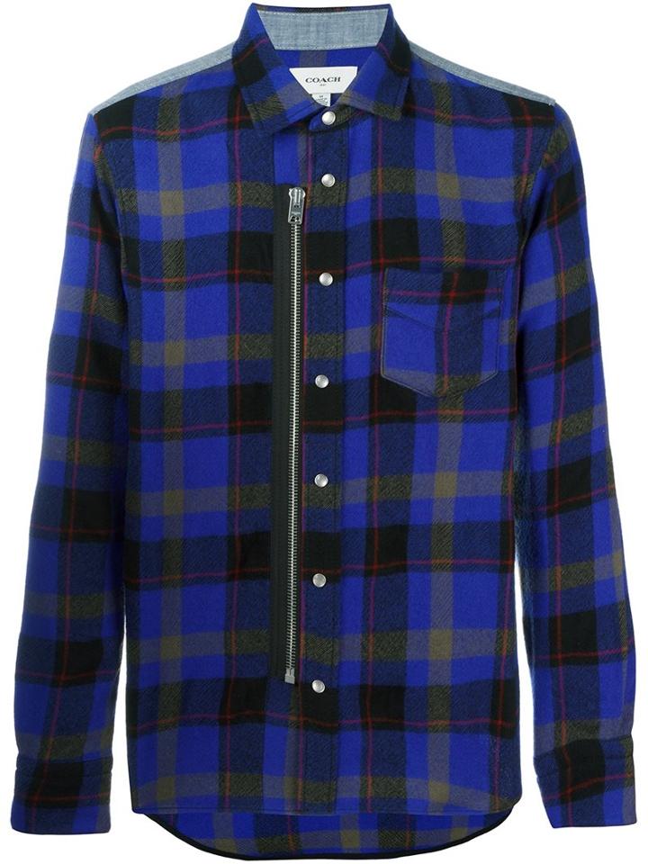 Coach Checked Zipped Jacket, Men's, Size: Large, Blue, Cotton/wool